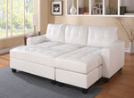 Lyssa White Bonded Leather Match RAF Sectional Sofa with Ottoman