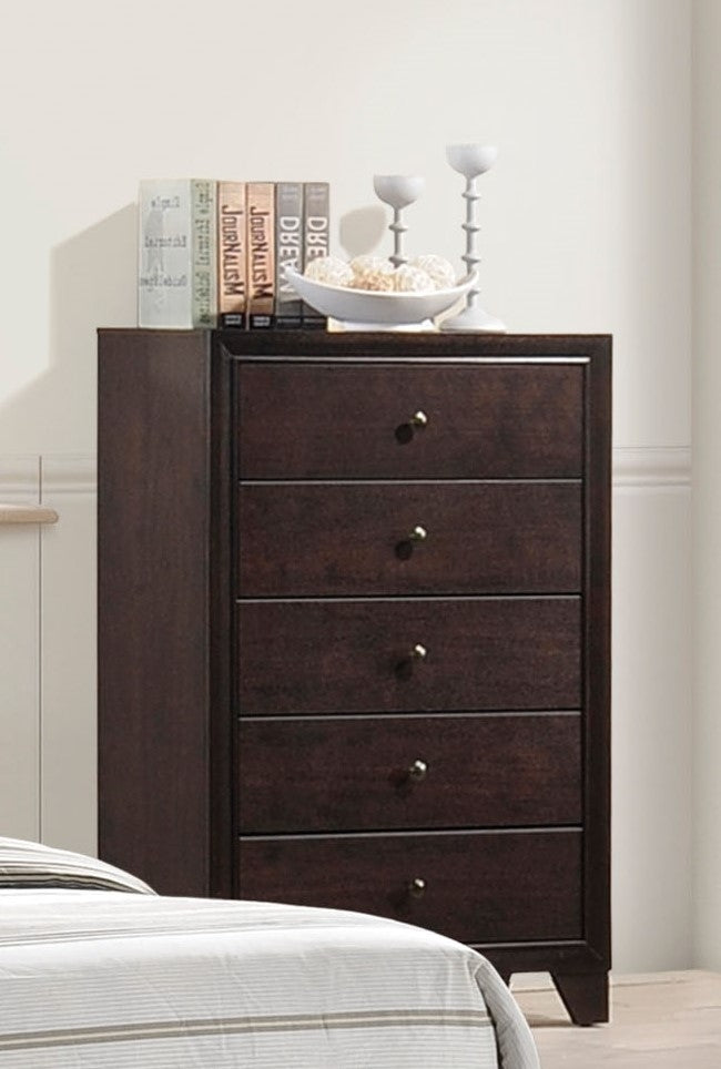 Madison II Espresso Wood 5-Drawer Chest