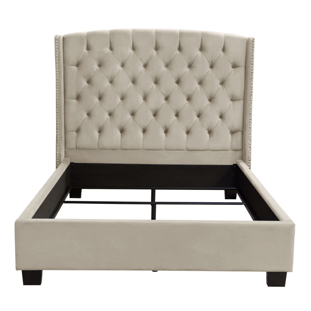 Majestic Tan Velvet Tufted Queen Bed