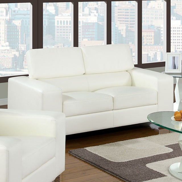 Makri White Bonded Leather Match Loveseat