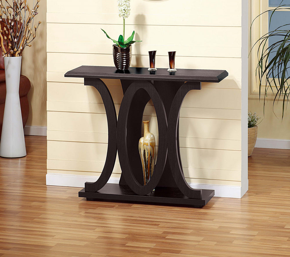 Mariangela Red Cocoa Wood Console Table with Base Shelf