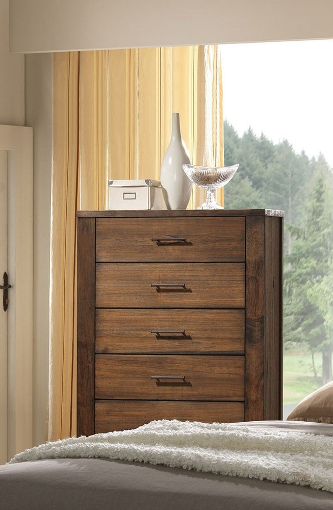 Merrilee Oak Wood 5-Drawer Chest