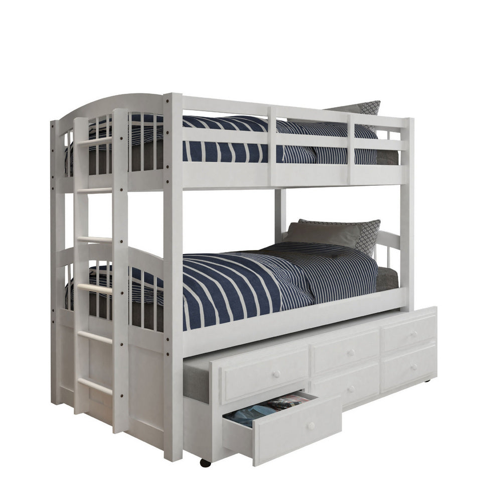 Micah White Wood Twin/Twin Bunk Bed & Trundle with 3 Drawers