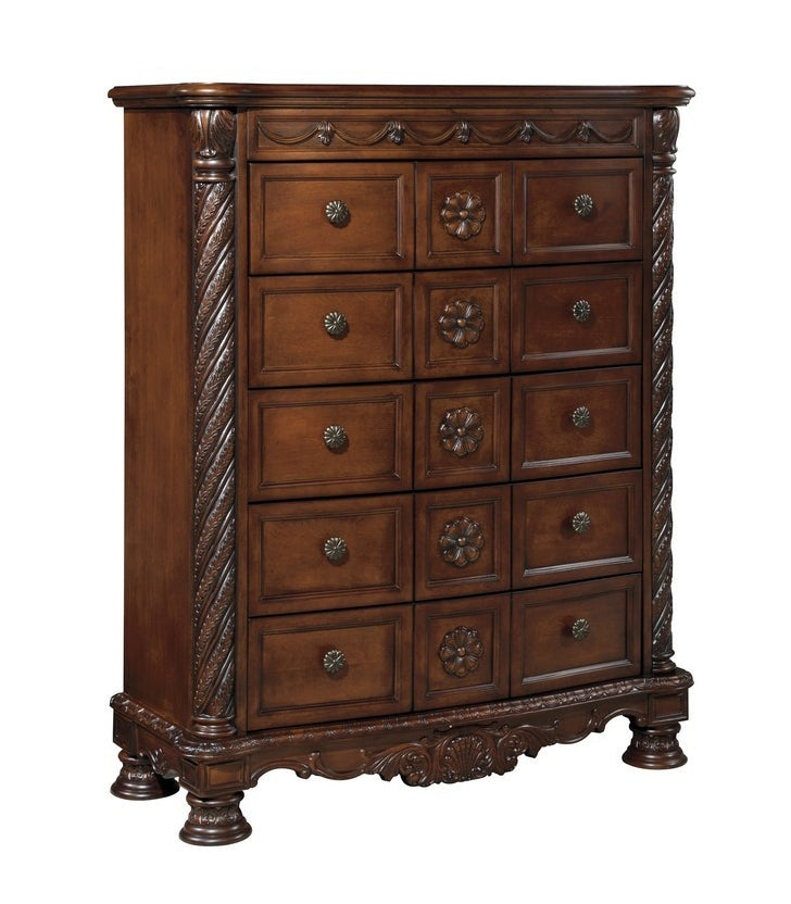 North Shore Dark Brown Wood 5-Drawer Chest