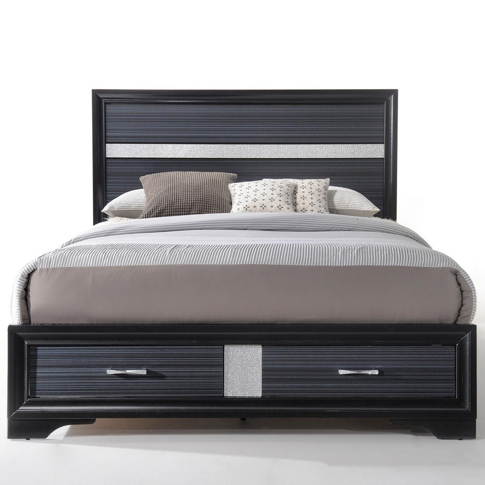 Naima Black Wood King Bed with 2 Storage Drawers