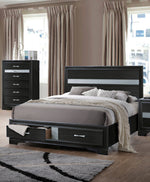 Naima Black Wood Queen Bed with 2 Storage Drawers