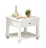 Natesa White Washed Wood End Table with 1 Drawer & Bottom Shelf