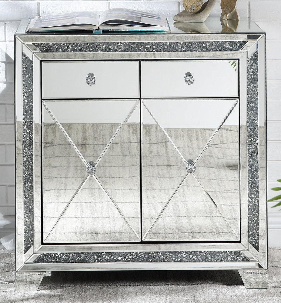 Noralie Mirrored Accent Cabinet with Faux Diamonds