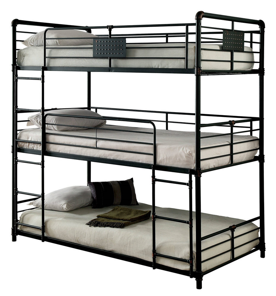 Olga I Black Metal Twin Triple Bunk Bed