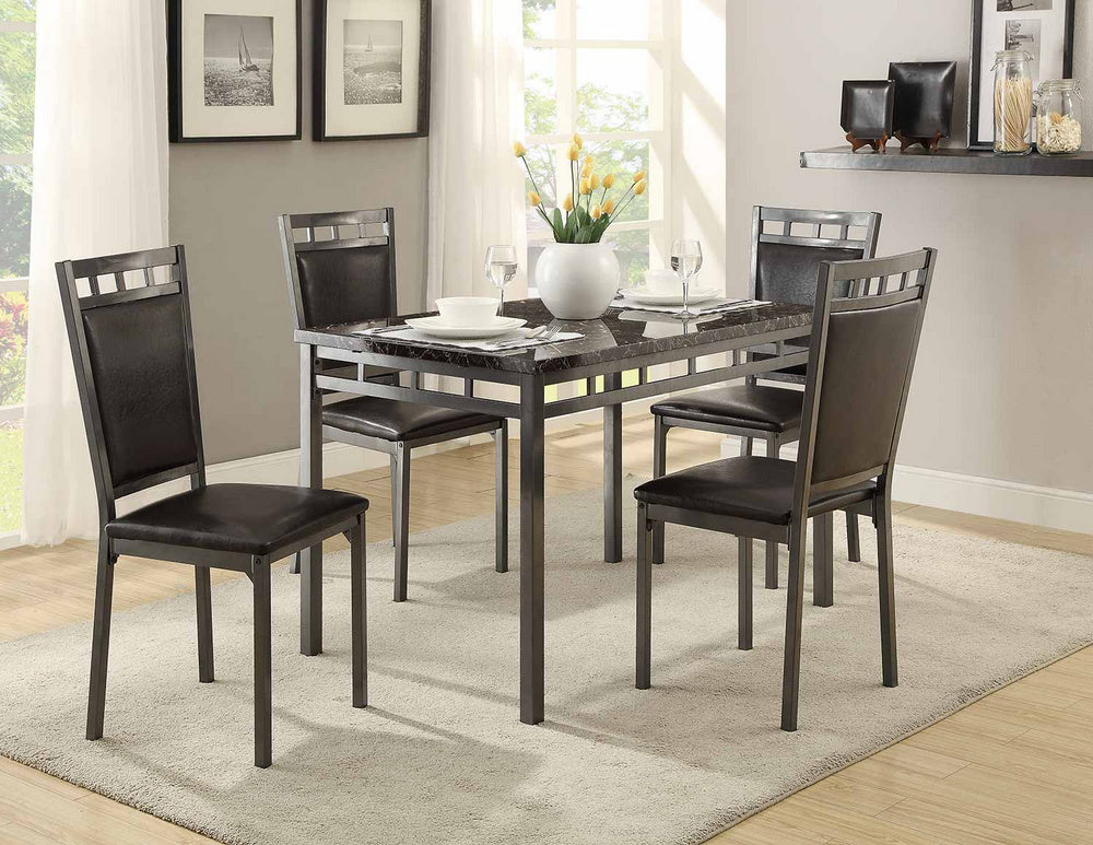 Onley 5-Pc Dark Brown Faux Marble/Metal Dinette Set