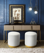 Opal Cream Velvet Ottoman with Gold Metal Base