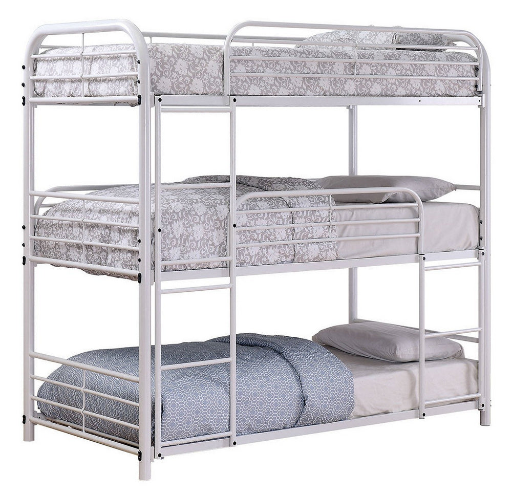 Opal II White Metal Twin Triple Bunk Bed