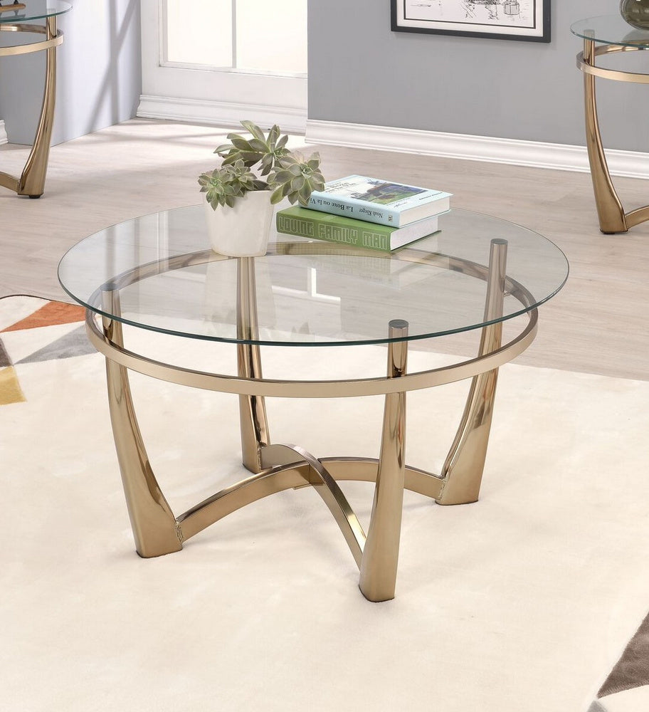 Orlando II Gold Metal Tube & Clear Glass Coffee Table