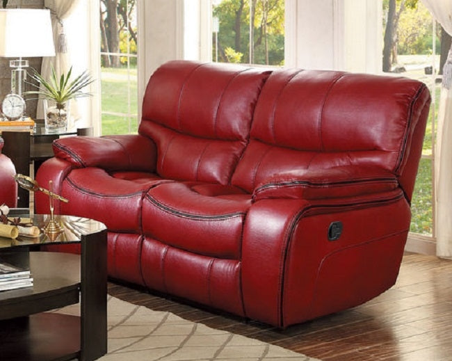 Pecos Red Leather Gel Match Manual Recliner Loveseat