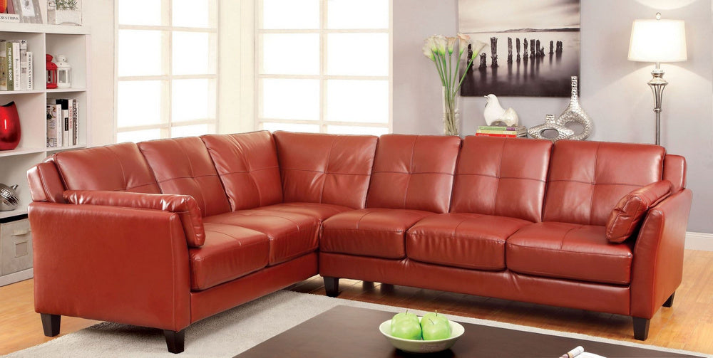 Peever Mahogany Red Leatherette Sectional Sofa