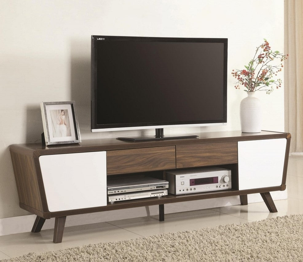 Perrine Walnut & Glossy White Wood 74" TV Console