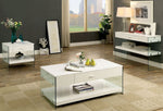 Raya White Tempered Glass/Wood End Table