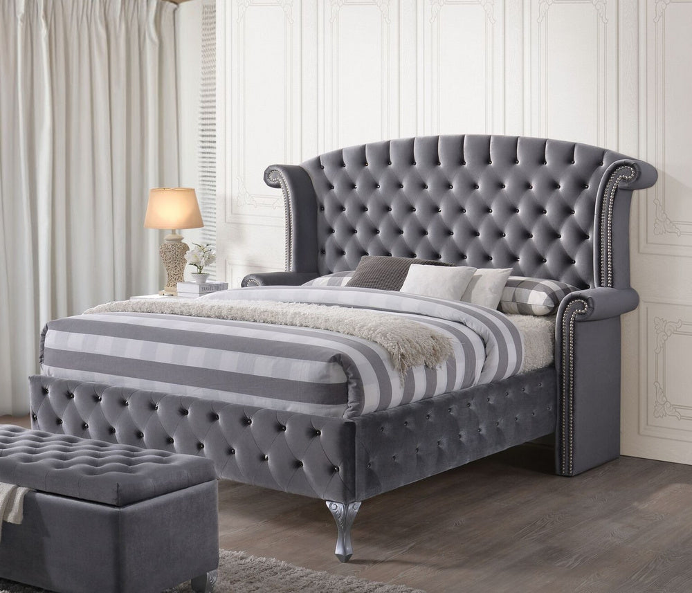 Rebekah Gray Fabric King Bed (Oversized)