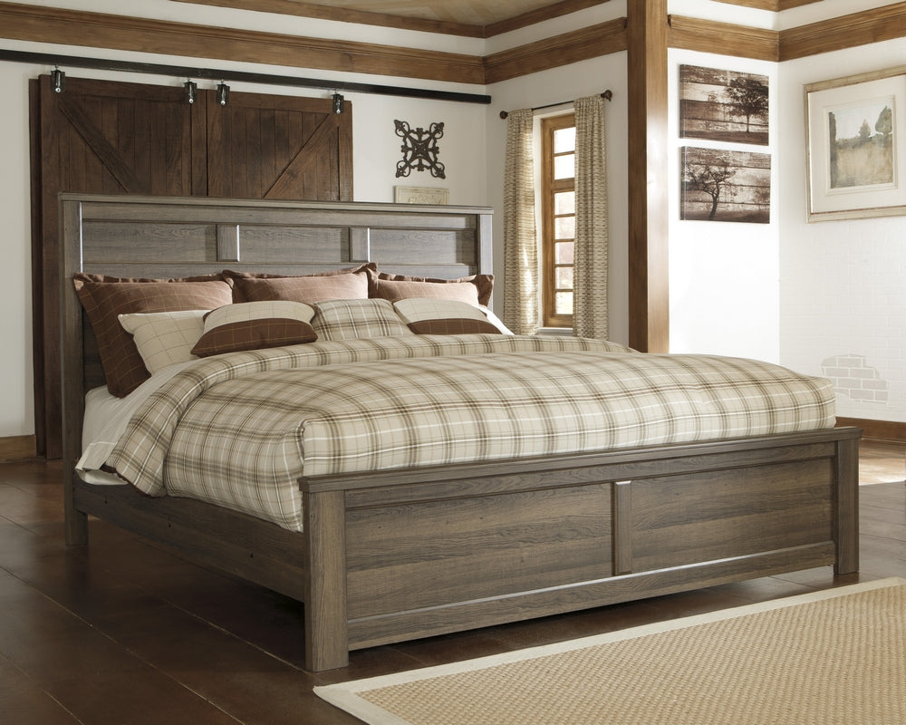 Juararo Dark Brown Wood King Panel Bed