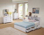 Rosangela White Wood Full Bed w/Bookcase Headboard & Drawers