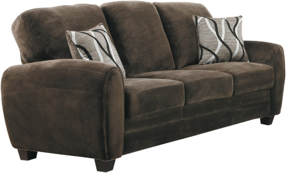 Rubin Chocolate Microfiber Sofa with 2 Toss Pillows