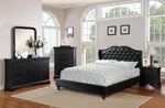 Runa Black Faux Leather Queen Bed with Tufted Headboard