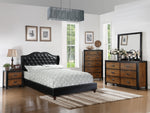 Runa Black Faux Leather Queen Bed with Tufted Headboard