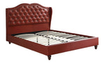 Runa Red Faux Leather Queen Bed with Tufted Headboard