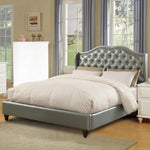 Runa Silver Faux Leather Full Bed with Tufted Headboard