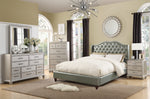 Runa Silver Faux Leather Queen Bed with Tufted Headboard