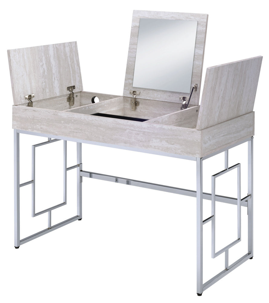 Saffron Natural Finish Wood/Chrome Metal Vanity Desk