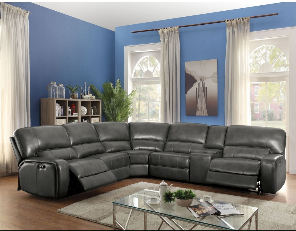 Saul Gray Leather-Aire Power Recliner Sectional Sofa