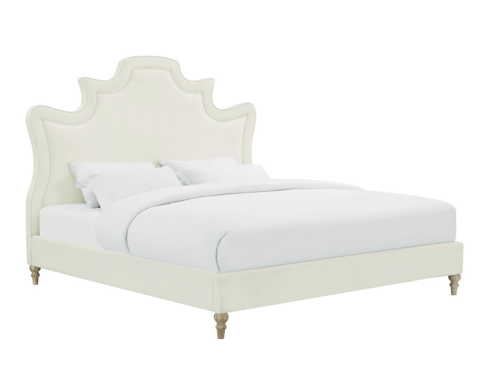 Serenity Cream Velvet Upholstered Queen Bed