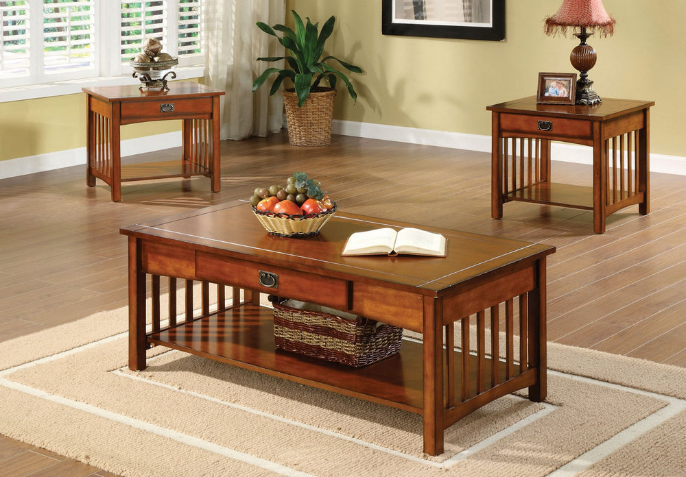 Seville 3-Pc Antique Oak Wood Table Set