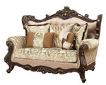 Shalisa Beige Patterned Fabric/Walnut Finish Loveseat