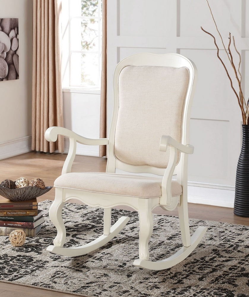 Sharan Antique White Fabric Rocking Chair