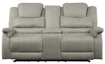 Shola Gray Fabric Power Recliner Loveseat with Console