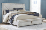 Brashland White Wood Cal King Panel Bed with Cantilevered Bench