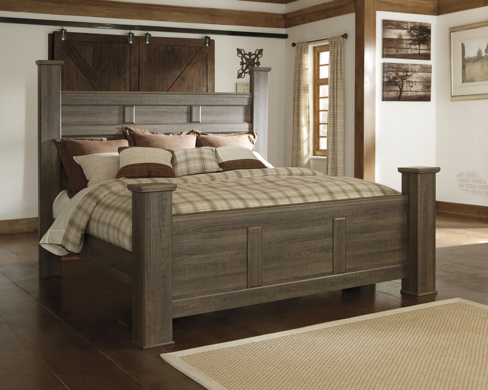 Juararo Dark Brown Wood Cal King Poster Bed