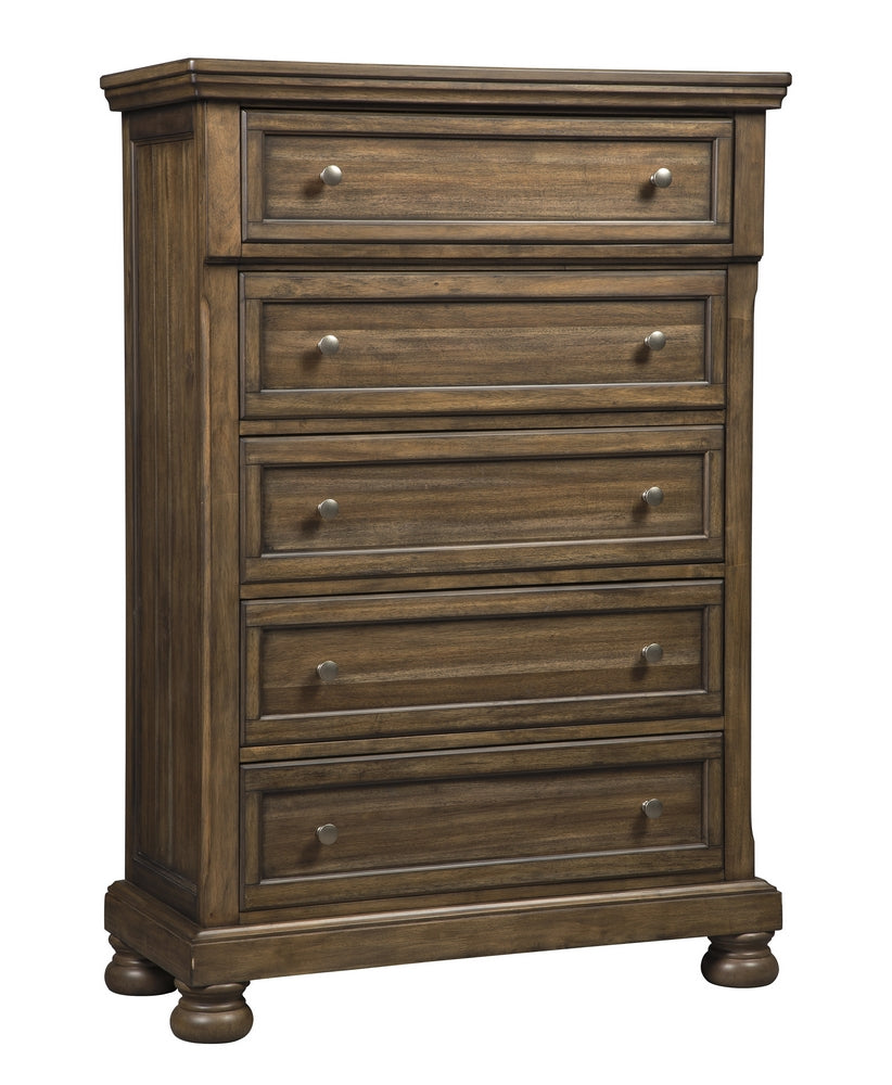 Flynnter Medium Brown Wood 5-Drawer Chest