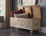 Fossil Ridge Beige Wood Storage Bench