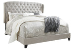 Jerary Gray Fabric King Panel Bed with Wingback Headboard