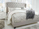 Jerary Gray Fabric King Panel Bed with Wingback Headboard