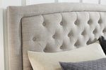 Jerary Gray Fabric Queen Panel Bed with Arched Headboard