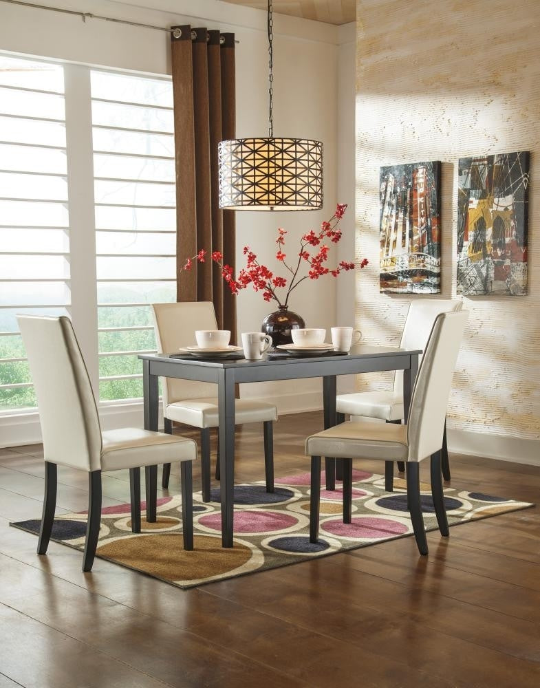 Kimonte 5-Pc Dark Brown Wood/Ivory Faux Leather Dining Table Set