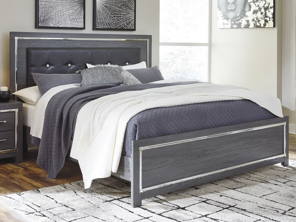 Lodanna Gray Wood King Panel Bed with LED