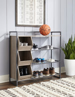 Maccenet Gray Wood/Black Metal Shoe Rack