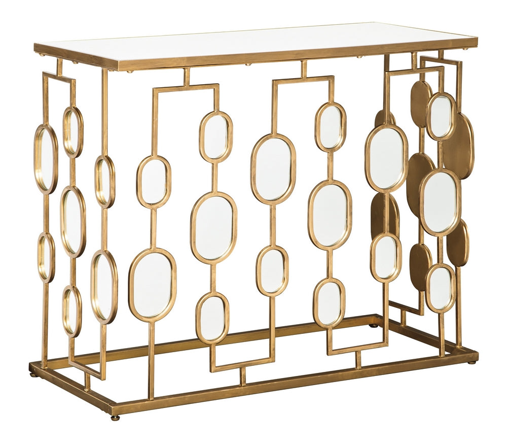 Majaci Mirrored Glass/Gold Metal Console Table