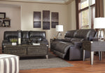 McCaskill Gray Leather Manual Recliner Loveseat