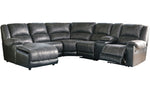 Nantahala 6-Pc Slate Faux Leather Manual Recliner LAF Sectional Sofa with 2 Armless Recliners